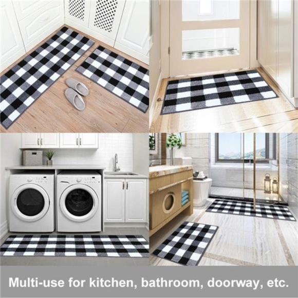 2 Pieces Buffalo Plaid Check Rug Set Water Absorb Microfiber NonSlip Kitchen Rug - Picture 4 of 7